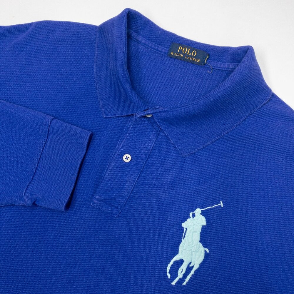 Polo Ralph Lauren Big Pony Polo Shirt Men's 4XB Long Sleeve Preppy Pullover Blue